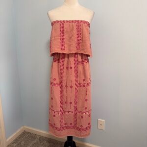 Vici Women’s Mauve Pink Embroidered Strapless Midi Dress Size M